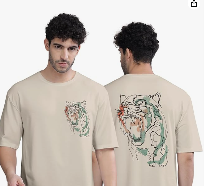 BULLMER Black Trendy Front and Back Printed oversized Round Neck T-shirt for men